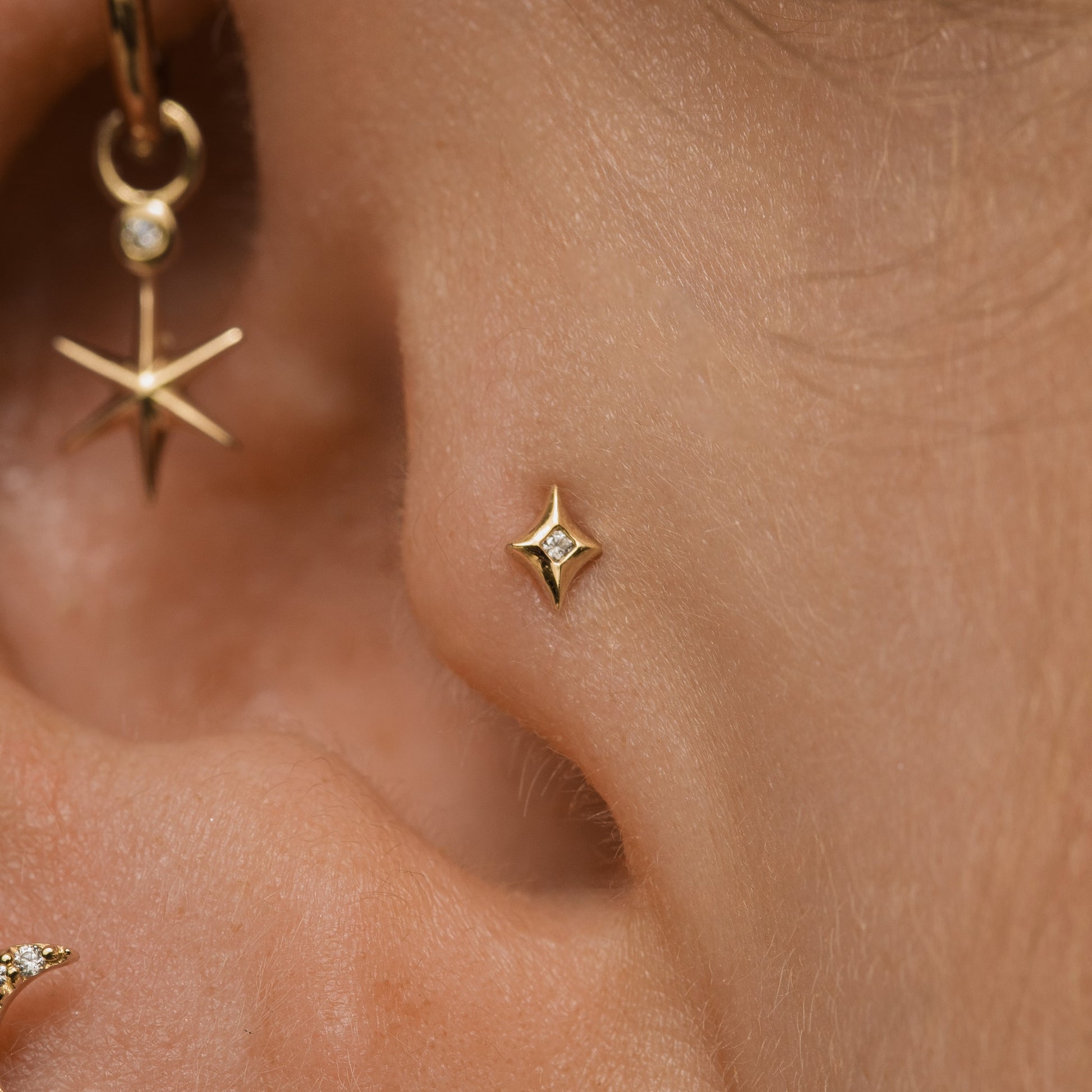 14k solid yellow gold tiny Glow flat back labret stud earring 8mm Cartilage Studs Laura Bond Maria Tash astrid miyu