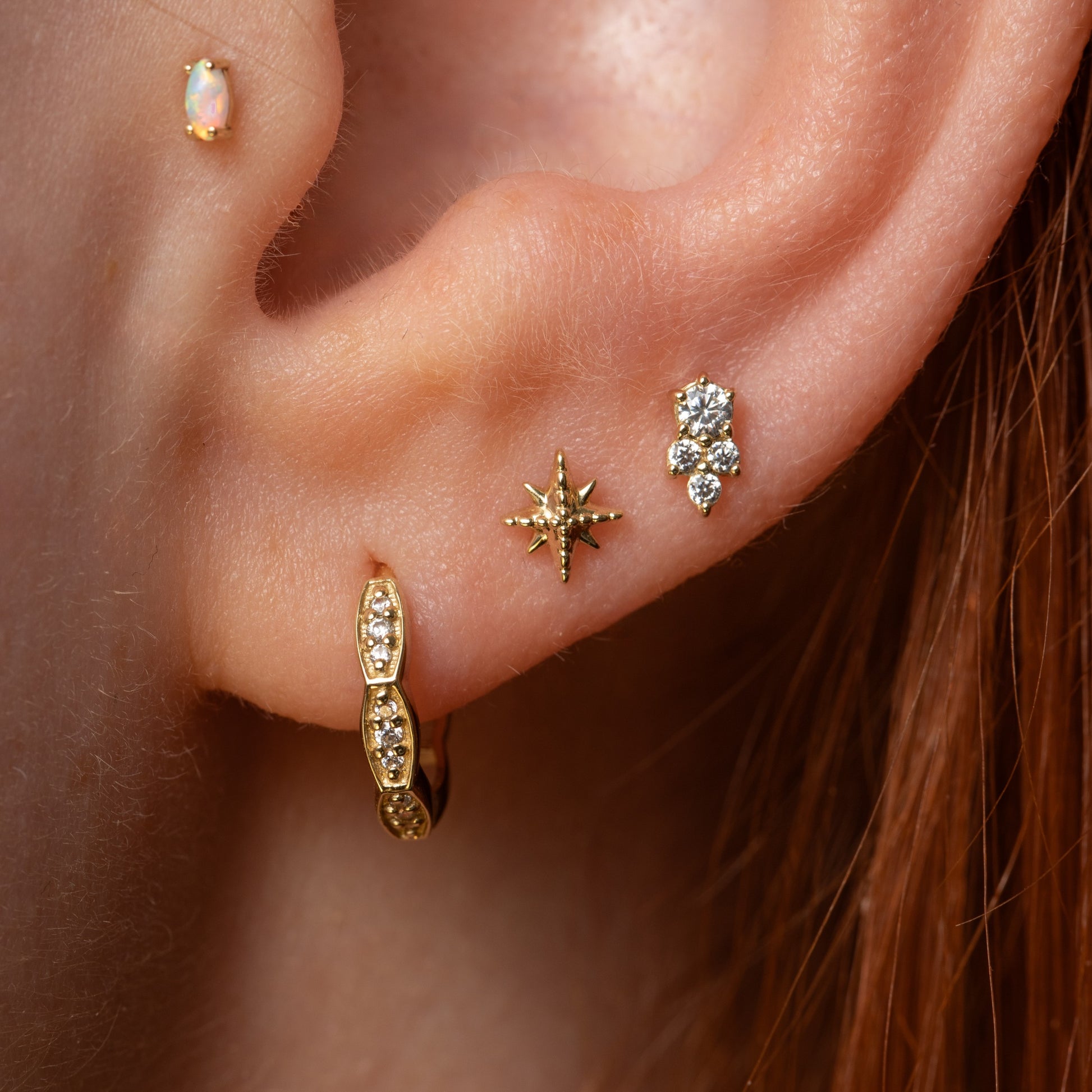 9k solid yellow gold trio cluster flat back labret stud earring Cartilage Studs Laura Bond Maria Tash