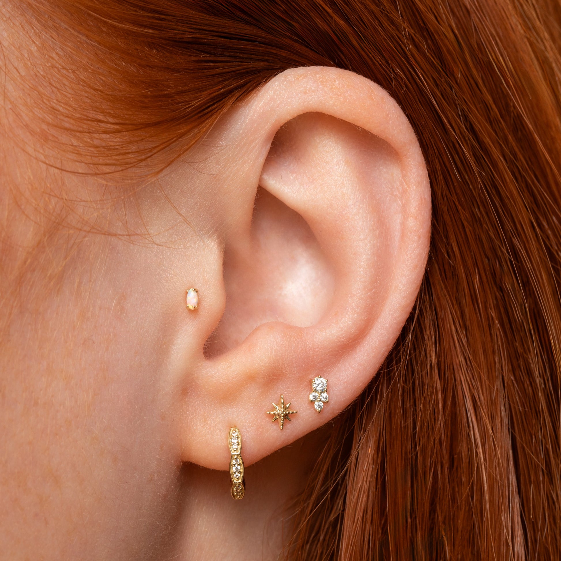 14k solid yellow gold trio cluster flat back labret stud earring Cartilage Studs Laura Bond Maria Tash