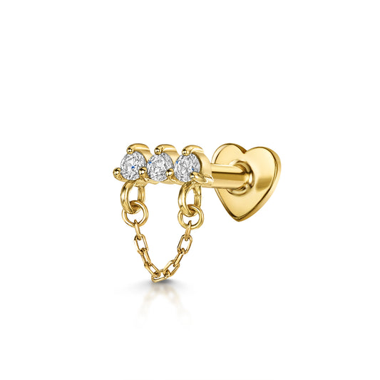 14k solid yellow gold triple gem chain flat back labret stud earring Cartilage Studs Laura Bond Maria Tash astrid miyu