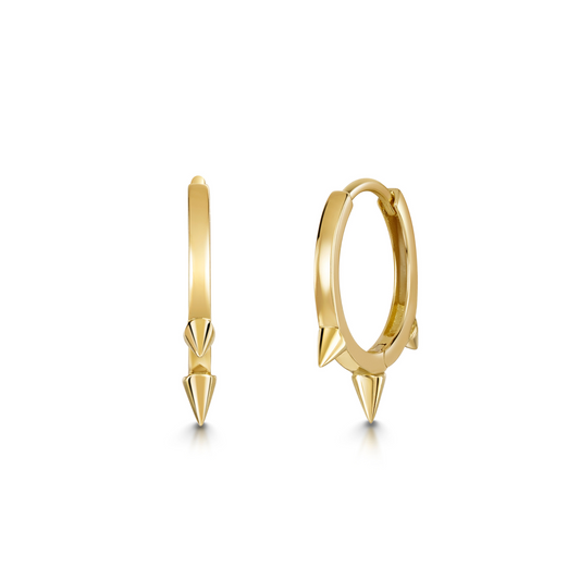 9k solid yellow gold 10mm plain spike huggie earring pair Earring Pairs Laura Bond Maria Tash astrid miyu
