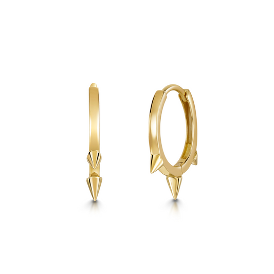 9k solid yellow gold 10mm plain spike huggie earring pair