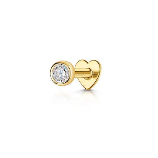 14k solid yellow bezel set crystal single gem flat back labret stud earring 8mm Cartilage Studs Laura Bond Maria Tash