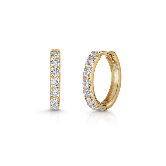 9k solid yellow gold 10mm simple crystal huggie earring pair Earring Pairs Laura Bond Maria Tash astrid miyu