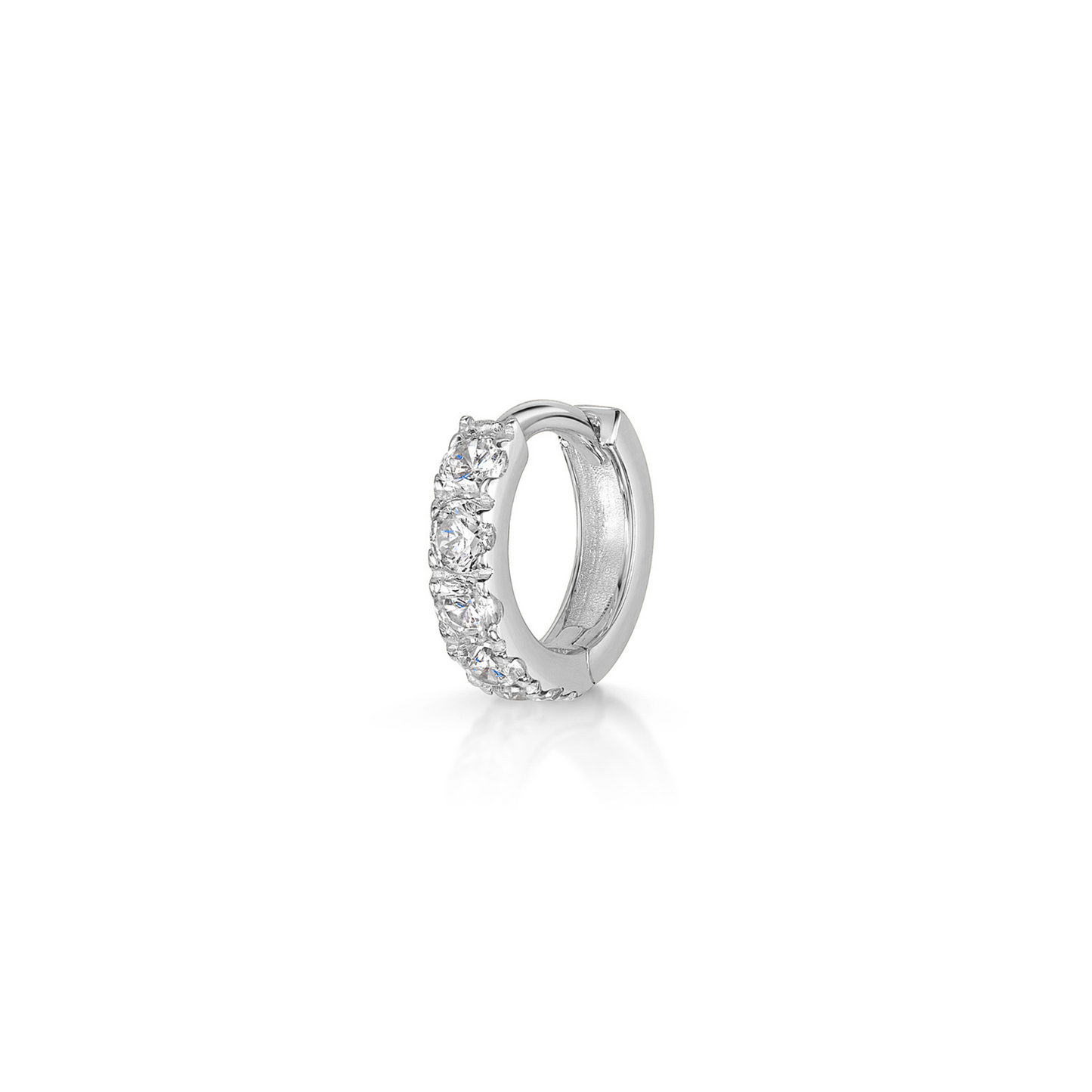9k solid white gold 6mm simple crystal mini huggie earring