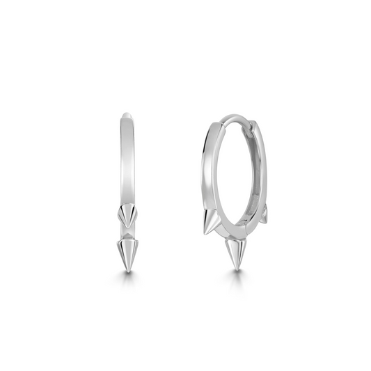 9k solid white gold 10mm plain spike huggie earring pair