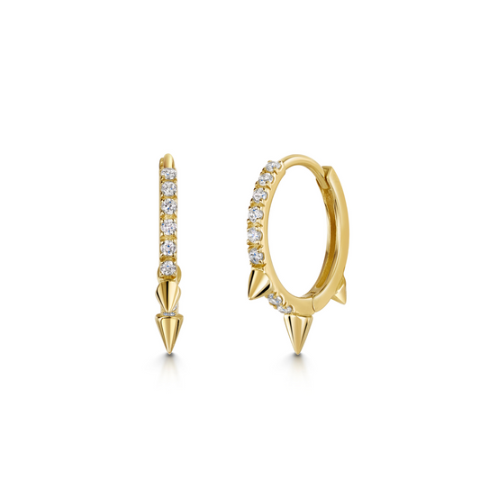 9k solid yellow gold 10mm crystal spike huggie earring pair Earring Pairs Laura Bond Maria Tash astrid miyu
