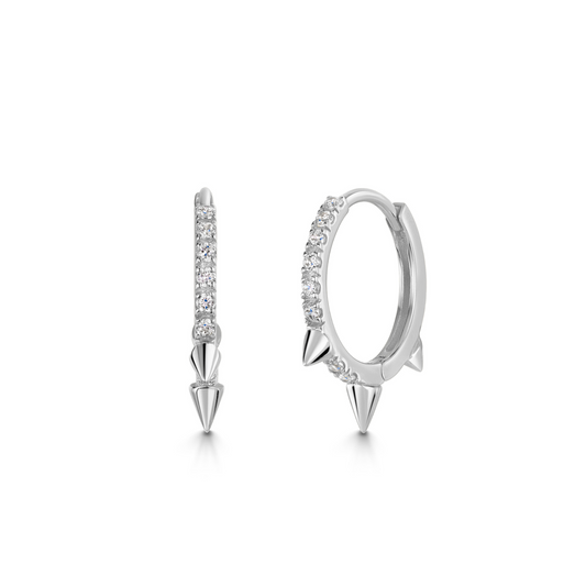 9k solid white gold 10mm crystal spike huggie earring pair Earring Pairs Laura Bond Maria Tash astrid miyu