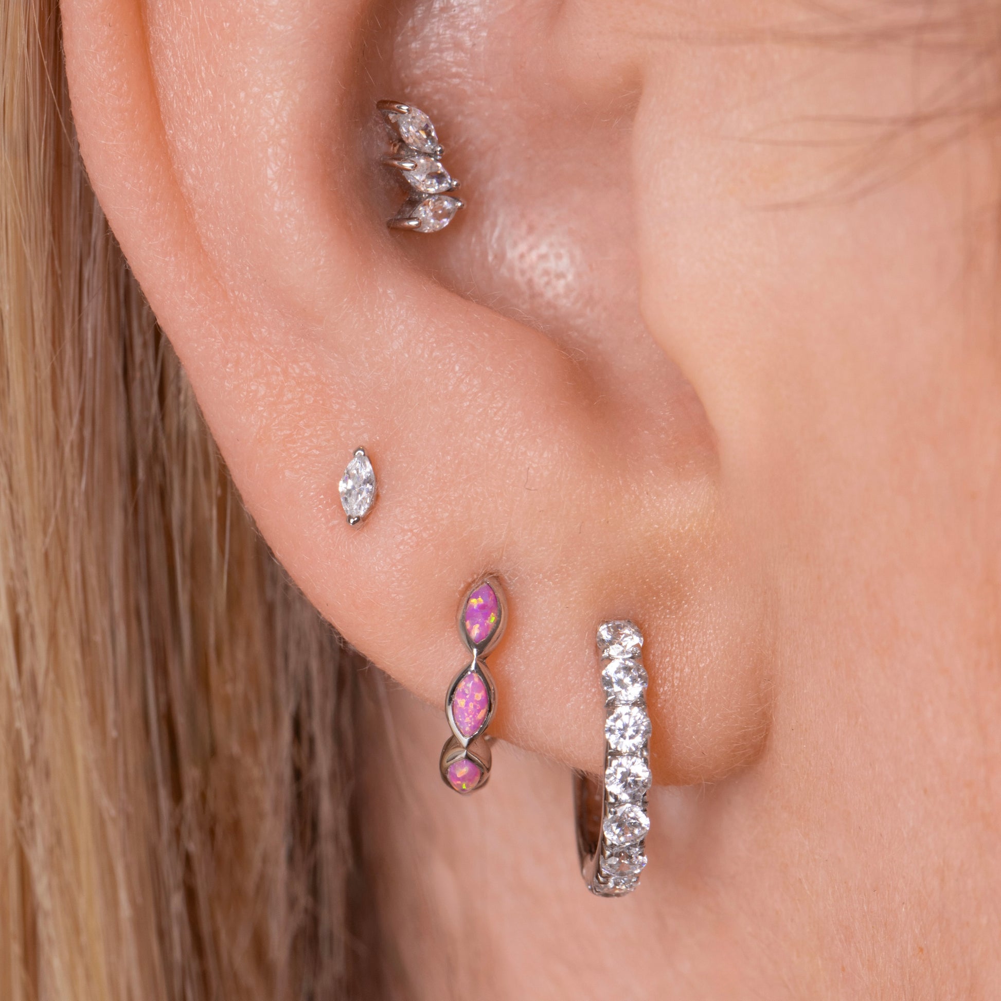 14k solid white gold tiny marquise flat back labret stud earring 8mm Cartilage Studs Laura Bond Maria Tash