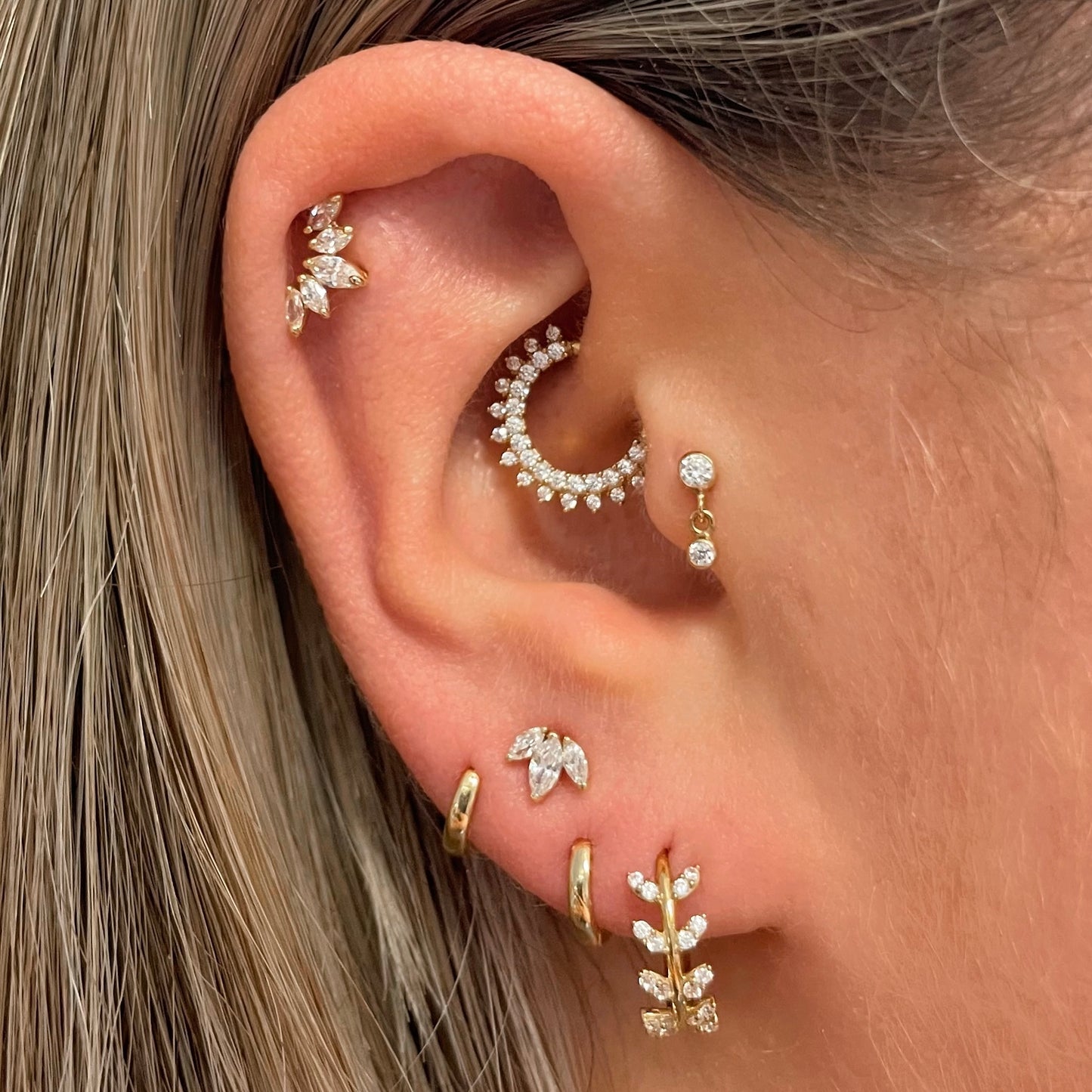 The goddess stacking set - 9k solid yellow gold labret and huggie hoop set