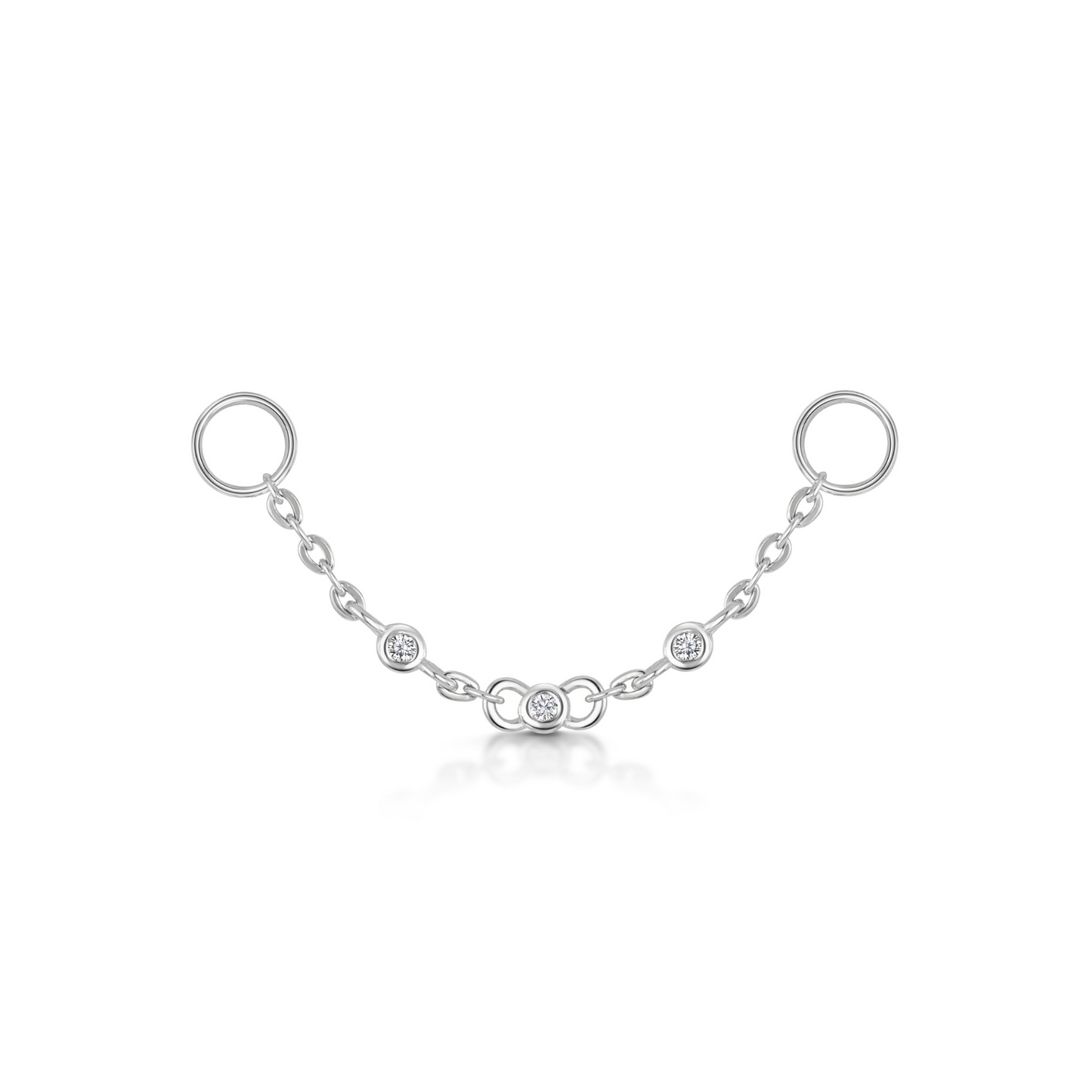 9k solid white gold triple crystal chain charm