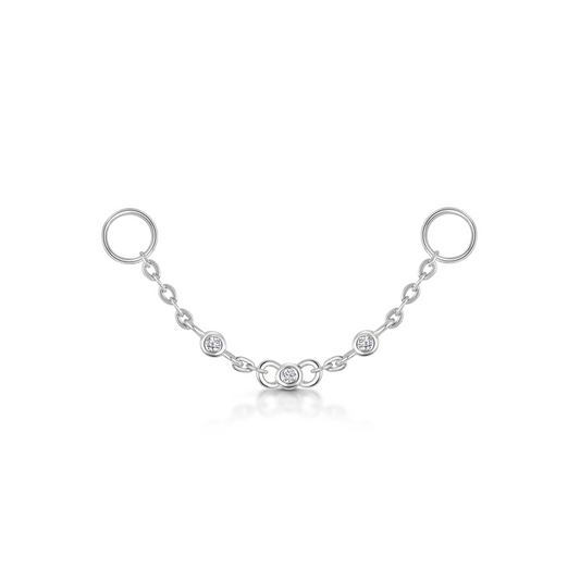 9k solid white gold triple crystal chain charm