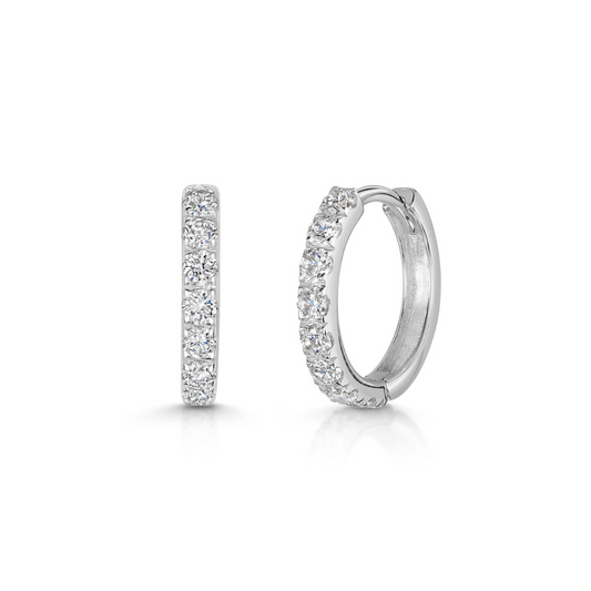 9k solid white gold 10mm simple crystal huggie earring pair Earring Pairs Laura Bond Maria Tash astrid miyu