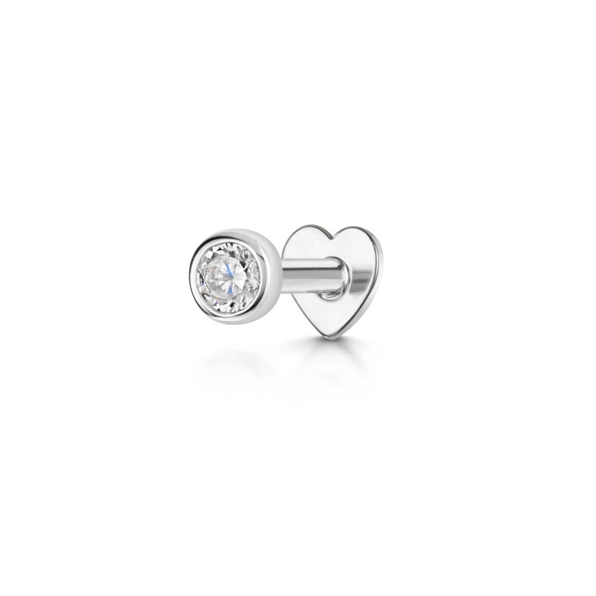 14k solid white gold bezel set single gem flat back labret stud earring 8mm Cartilage Studs Laura Bond Maria Tash