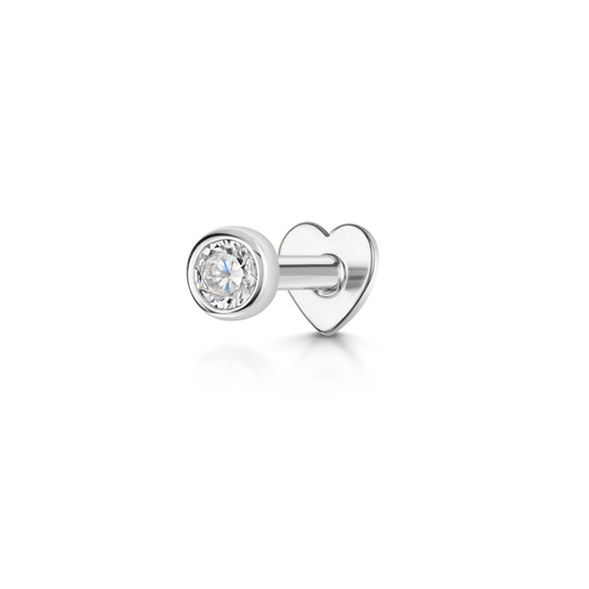 14k solid white gold bezel set single gem flat back labret stud earring 8mm Cartilage Studs Laura Bond Maria Tash