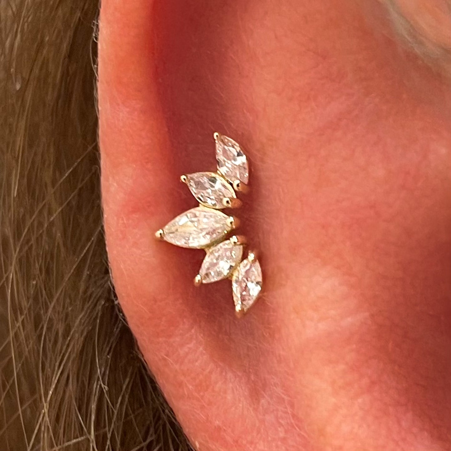 9k solid yellow gold tiara flat back labret stud earring 6mm Cartilage Studs Laura Bond Maria Tash astrid miyu