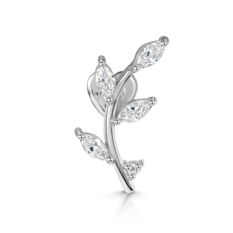 14k solid white gold vine garland flat back climber stud earring 8mm Cartilage Studs Laura Bond Maria Tash