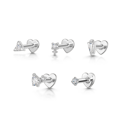 The dazzling stacking set - 9k solid white gold flat back labret stud earring set