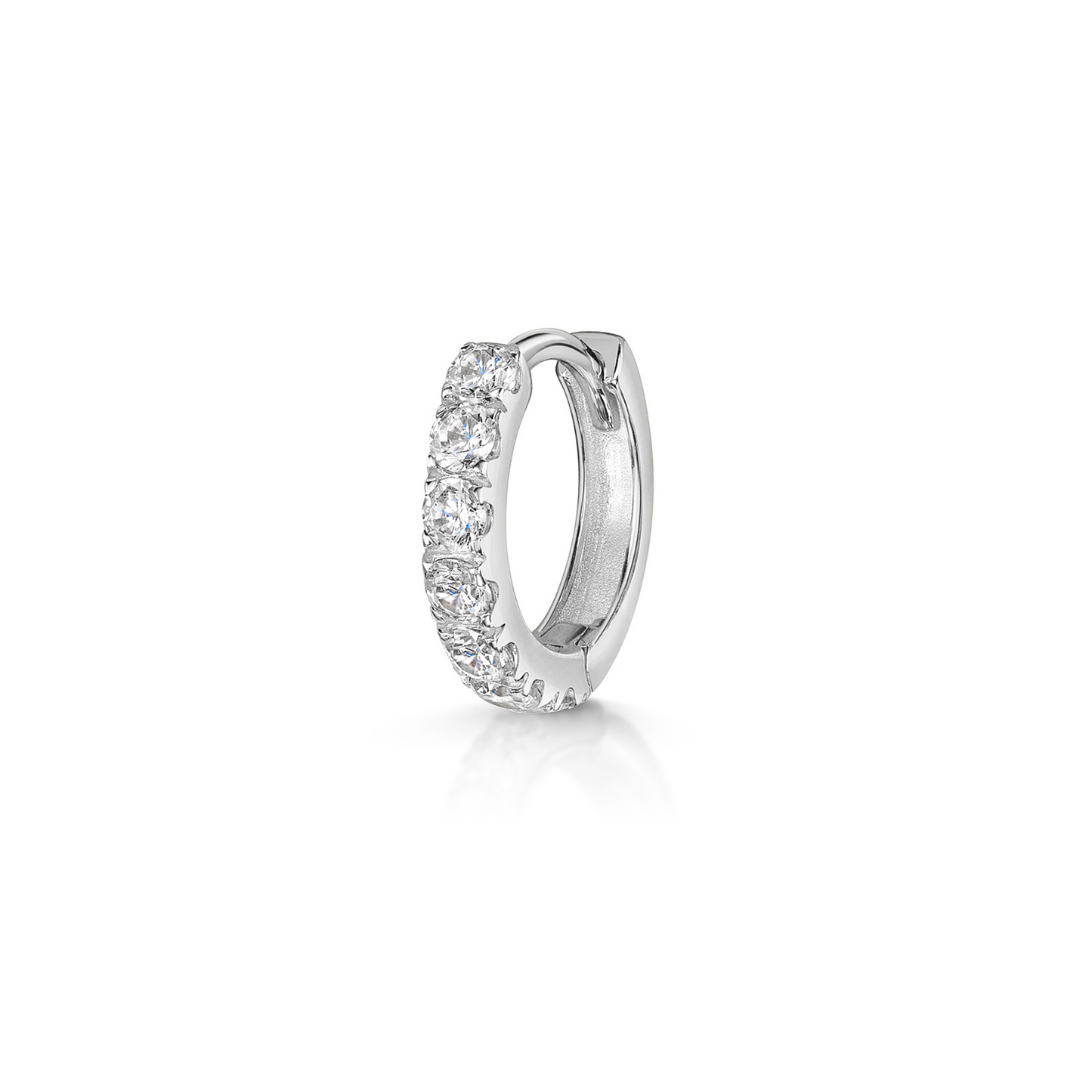 9k solid white gold 8mm simple crystal huggie earring