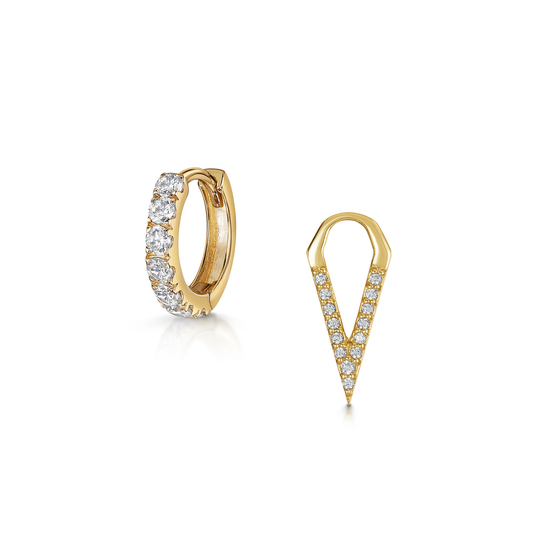 astrid miyu 9k solid yellow gold 8mm simple crystal huggie hoop earring with Shards of Light charm Huggies and Hoops Laura Bond