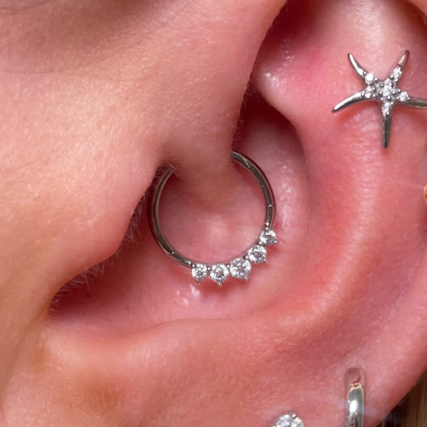 14k solid white gold Tiara clicker hoop for daith or septum Huggies and Hoops Laura Bond Maria Tash astrid miyu