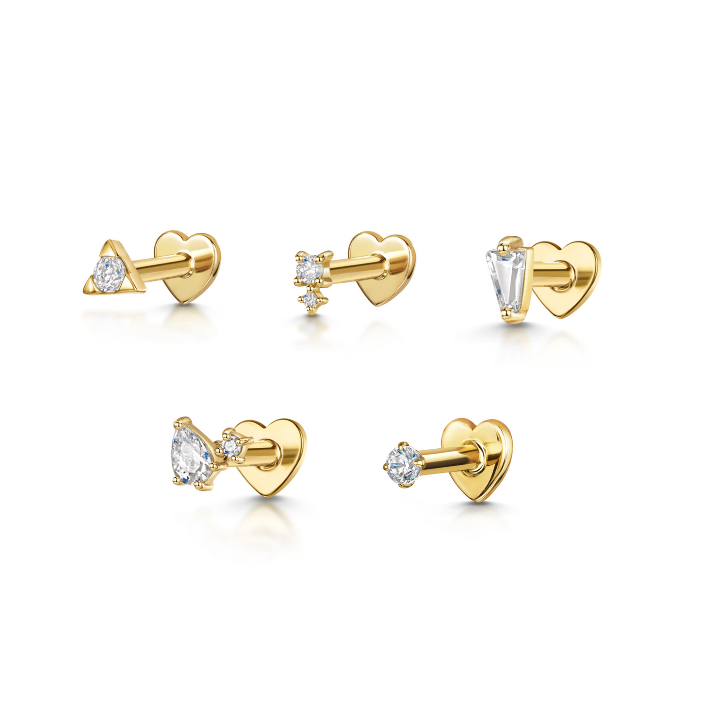 The dazzling stacking set - 9k solid yellow gold flat back labret stud earring set