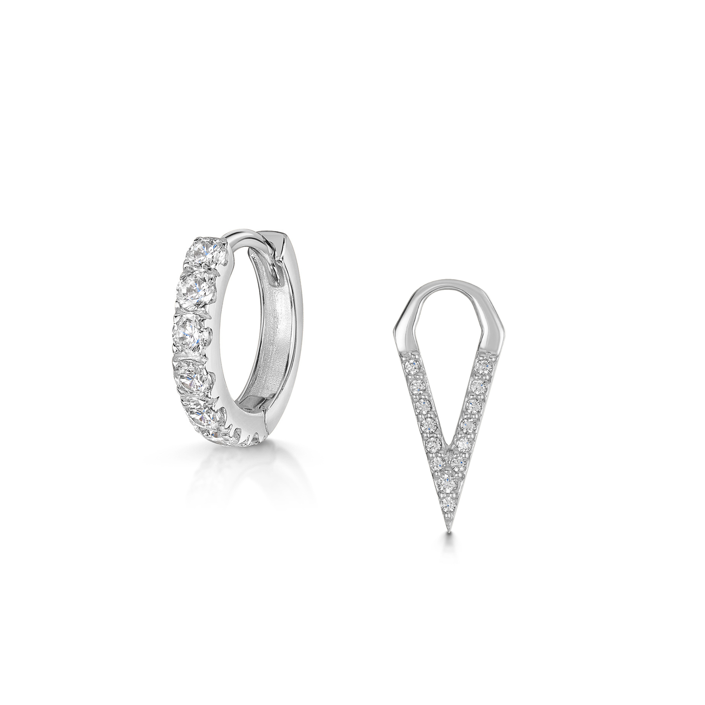 astrid miyu 9k solid white gold 8mm simple crystal huggie hoop earring with Shards of Light charm Huggies and Hoops Laura Bond