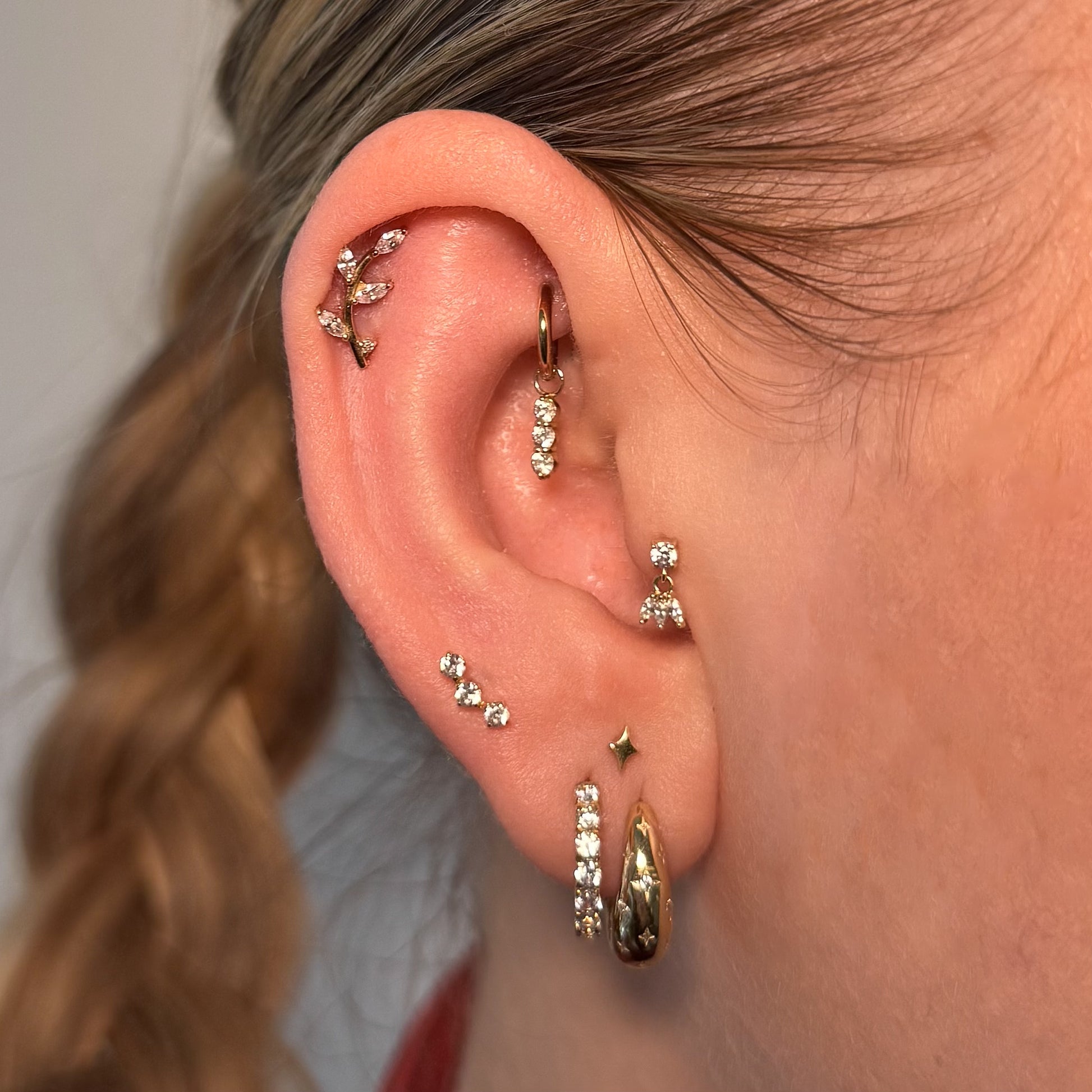 Charmed by Laura Bond - 9k solid yellow gold triple gem earring charm Chains and Charms Laura Bond Maria Tash astrid miyu