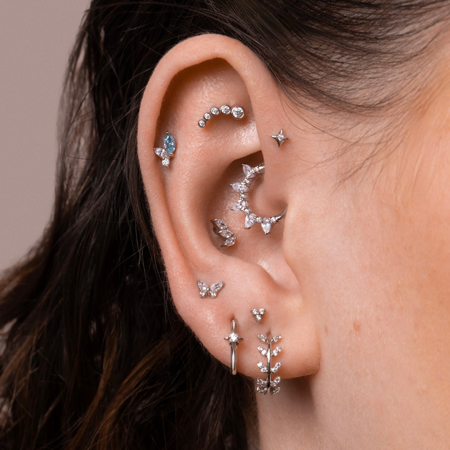 astrid miyu 14k solid white gold 9mm Dreamer pear cut hoop daith or septum Laura Bond