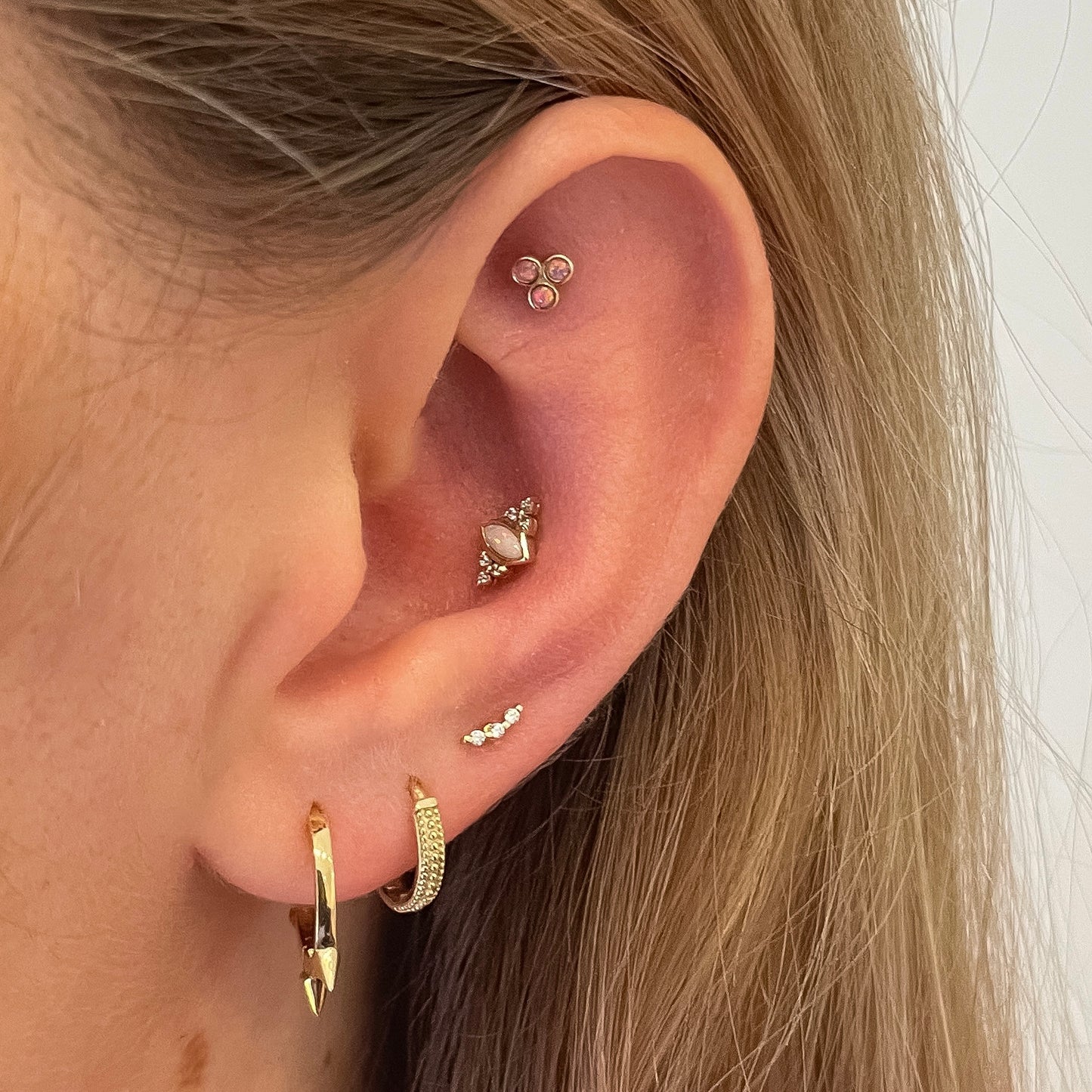 14k solid yellow gold tiny pixie flat back labret stud earring 8mm Cartilage Studs Laura Bond Maria Tash