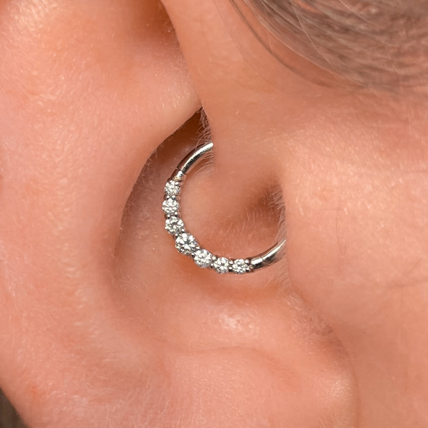 Diamonds by Laura Bond - 14k solid white gold delicate diamond clicker hoop for daith or septum Huggies and Hoops Laura Bond Maria Tash