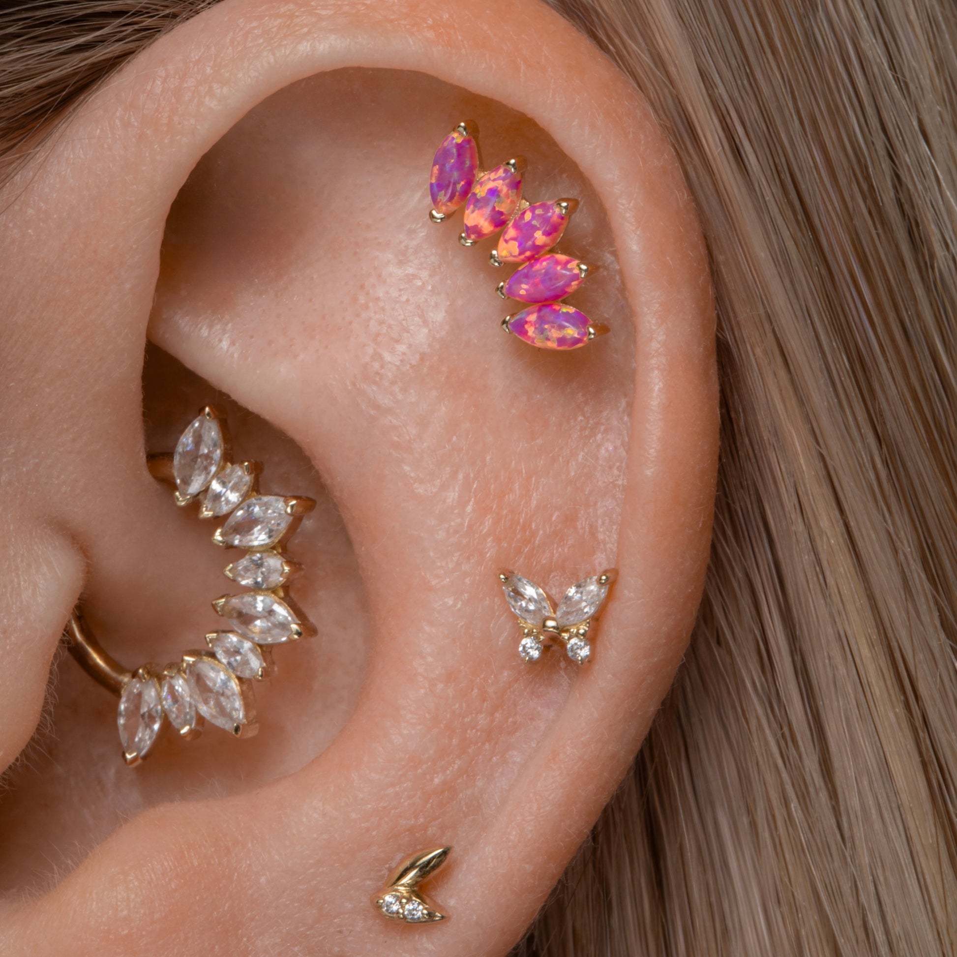 9k solid yellow gold tiny butterfly flat back labret stud earring 6mm Cartilage Studs Laura Bond Maria Tash