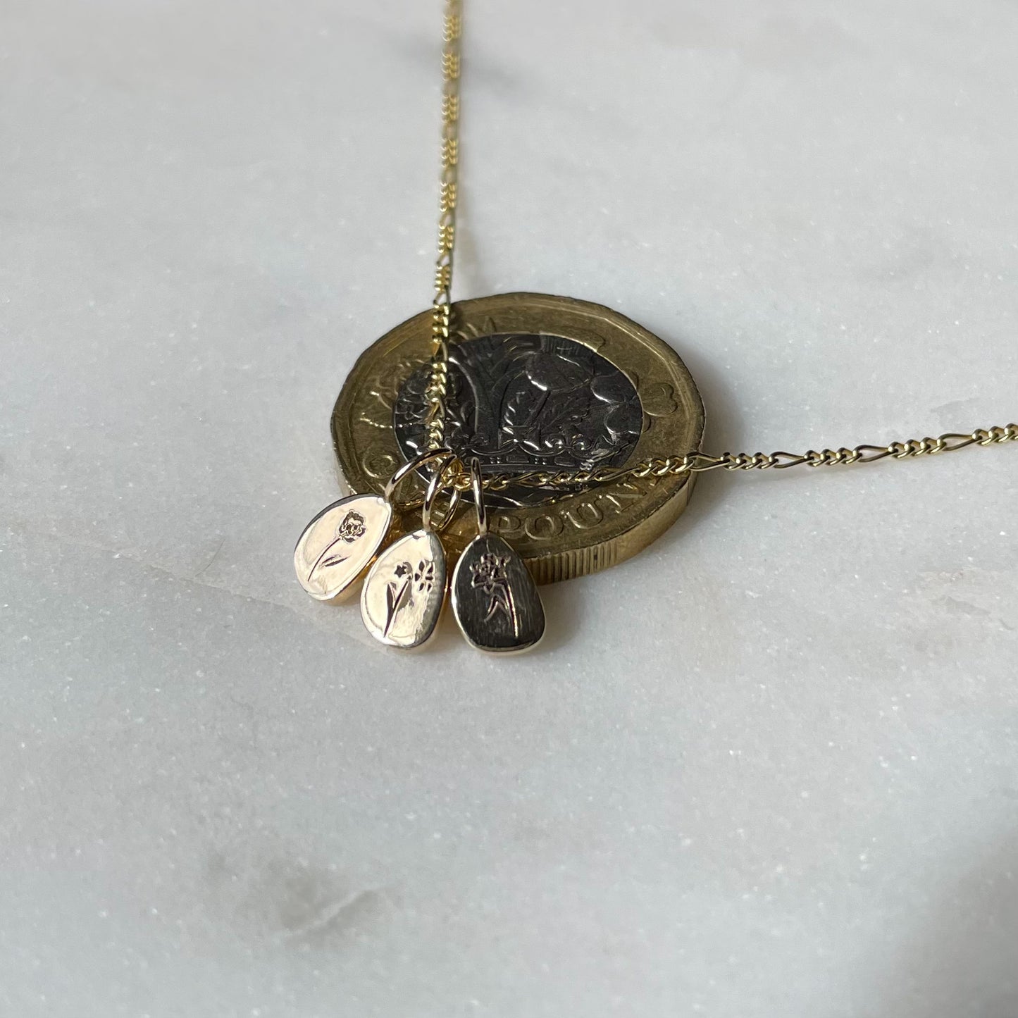 9k solid yellow gold tiny birth flower pebble necklace pendant