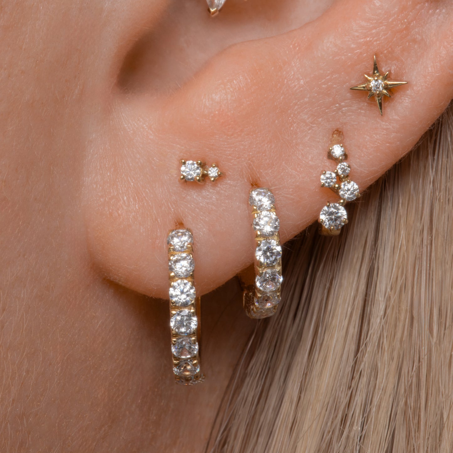 9k solid yellow gold 10mm simple crystal huggie earring Huggies and Hoops Laura Bond Maria Tash