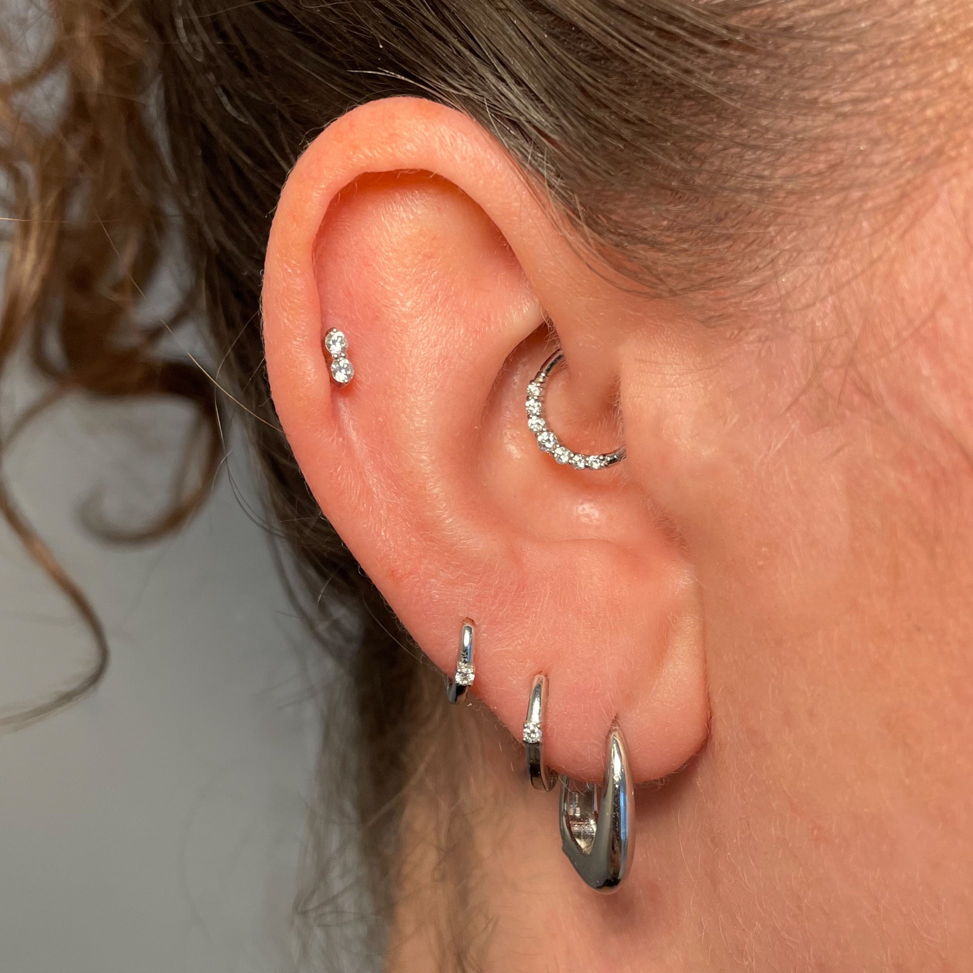 Diamonds by Laura Bond - 14k solid white gold double diamond flat back labret stud earring Cartilage Studs Laura Bond Maria Tash