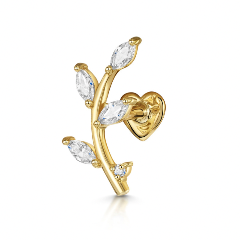 9k solid yellow gold vine garland flat back labret climber stud earring 6mm Cartilage Studs Laura Bond Maria Tash astrid miyu
