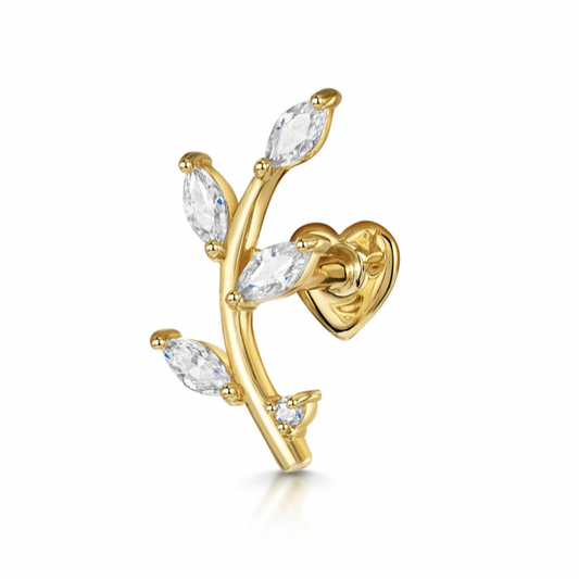 9k solid yellow gold vine garland flat back labret climber stud earring 6mm Cartilage Studs Laura Bond Maria Tash astrid miyu