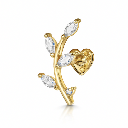 14k solid yellow gold vine garland flat back labret climber stud earring 8mm Cartilage Studs Laura Bond Maria Tash astrid miyu