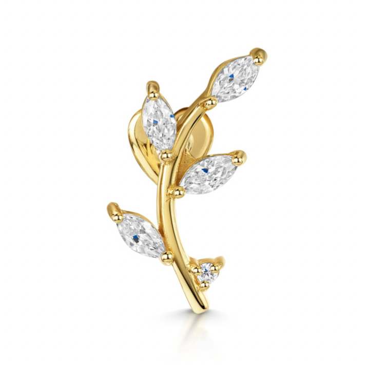 14k solid yellow gold vine garland flat back labret climber stud earring 8mm Cartilage Studs Laura Bond Maria Tash astrid miyu