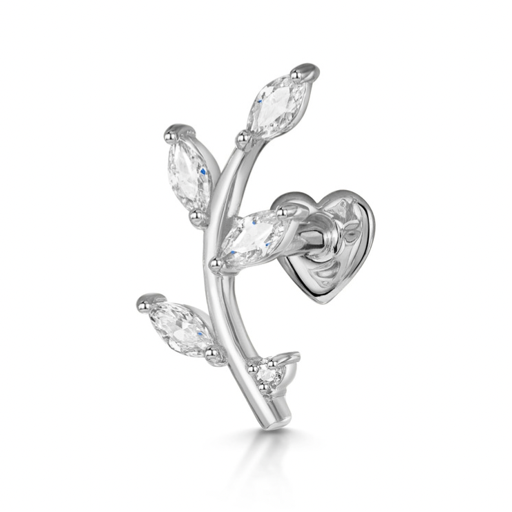 14k solid white gold vine garland flat back climber stud earring 8mm Cartilage Studs Laura Bond Maria Tash