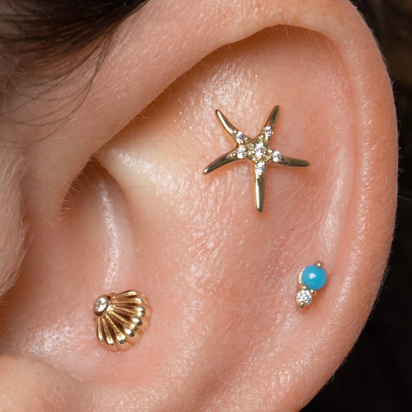 9k solid yellow gold Starfish flat back labret stud earring Cartilage Studs Laura Bond Maria Tash astrid miyu