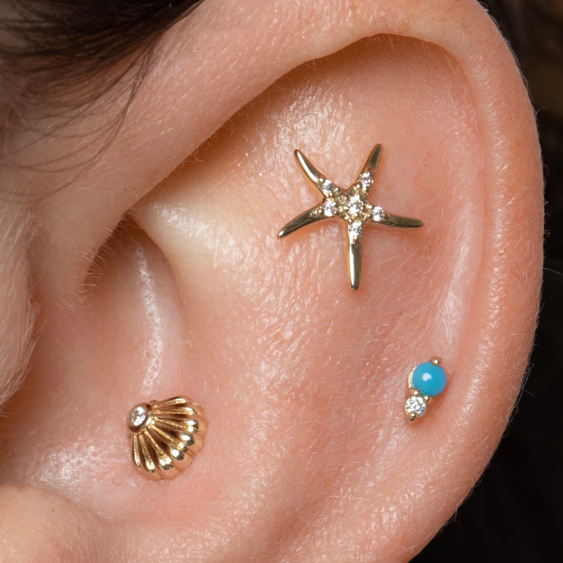 9k solid yellow gold Starfish flat back labret stud earring Cartilage Studs Laura Bond Maria Tash astrid miyu