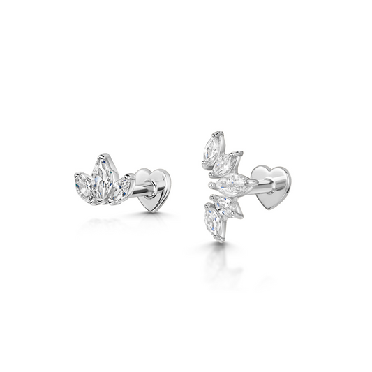 The frosted stacking set - 9k solid white gold flat back labret stud earring set