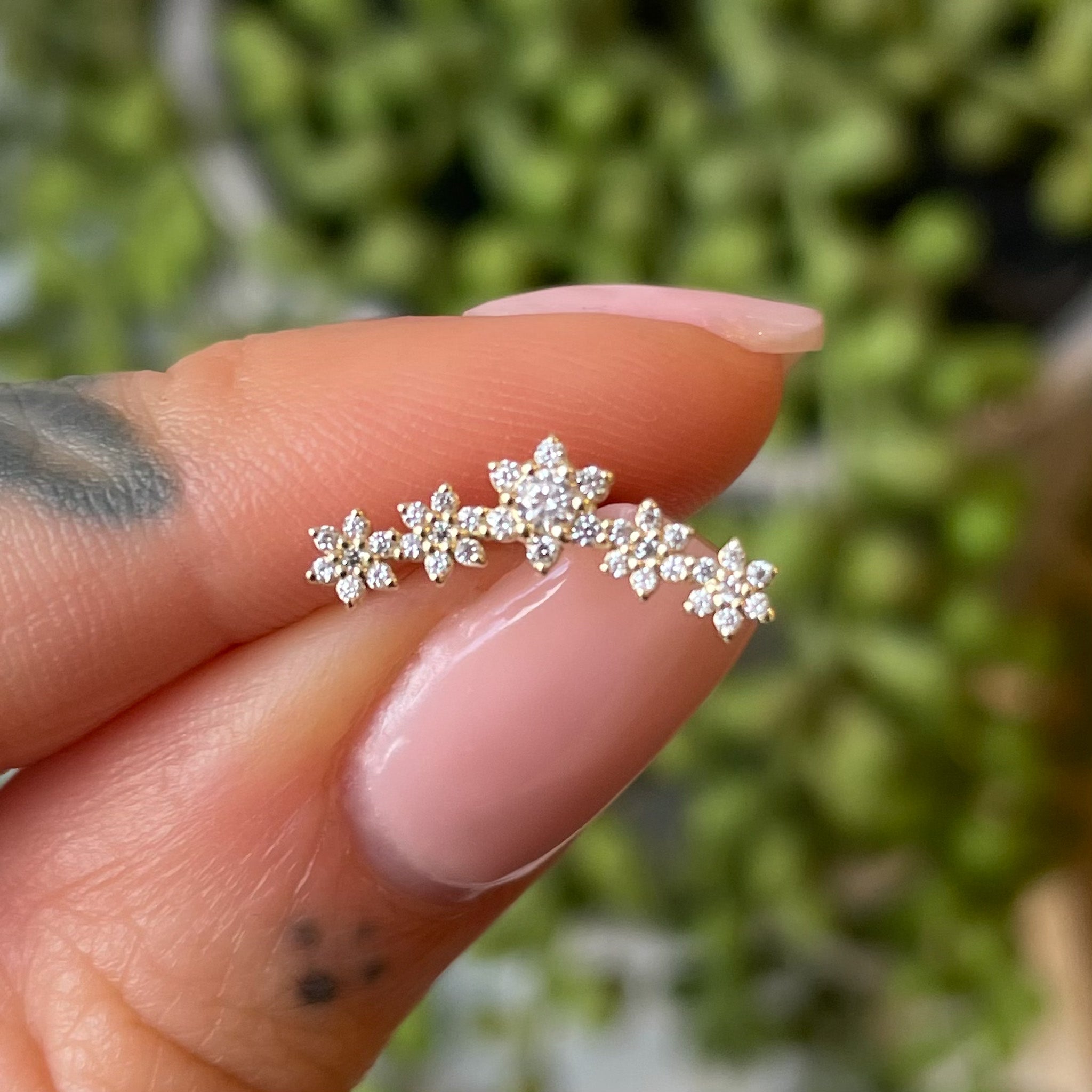9k solid yellow gold flower crown flat back labret climber stud earring 6mm Cartilage Studs Laura Bond Maria Tash