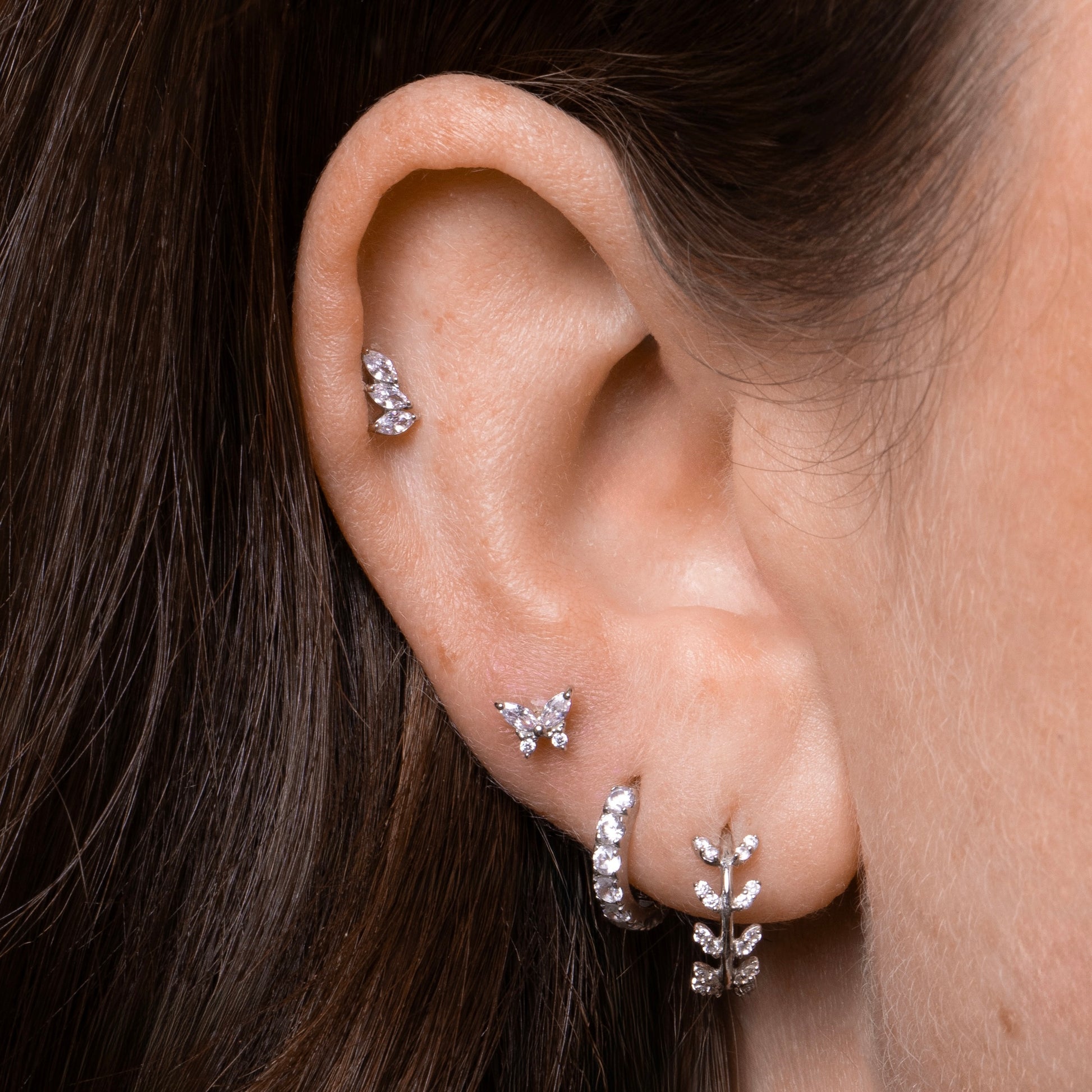 14k solid white gold tiny butterfly flat back labret stud earring 8mm Cartilage Studs Laura Bond Maria Tash