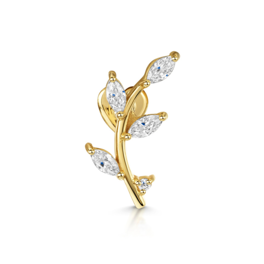 9k solid yellow gold vine garland flat back labret climber stud earring 6mm Cartilage Studs Laura Bond Maria Tash astrid miyu