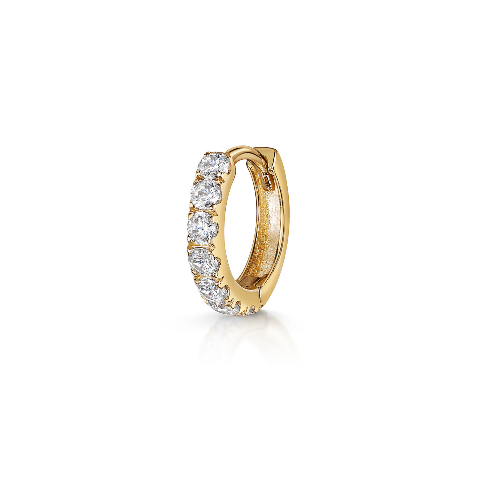 9k solid yellow gold 8mm simple crystal huggie earring Huggies and Hoops Laura Bond Maria Tash
