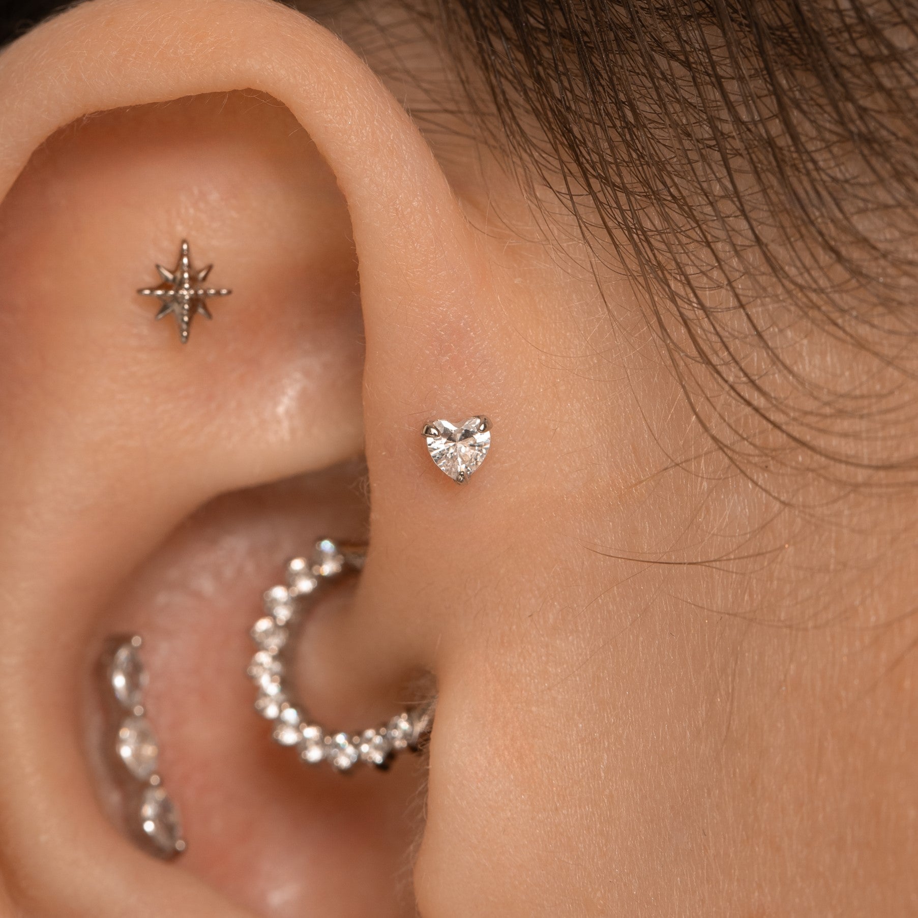 9k solid white gold crystal heart flat back labret stud earring Cartilage Studs Laura Bond Maria Tash astrid miyu