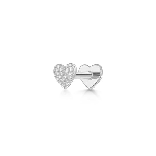 9k solid white gold hammered heart flat back labret stud earring 6mm Cartilage Studs Laura Bond Maria Tash astrid miyu