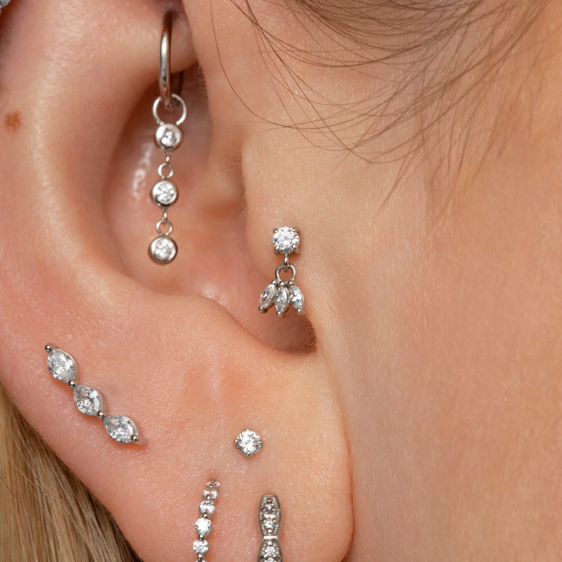 9k solid white gold lotus charm flat back labret stud earring Cartilage Studs Laura Bond Maria Tash